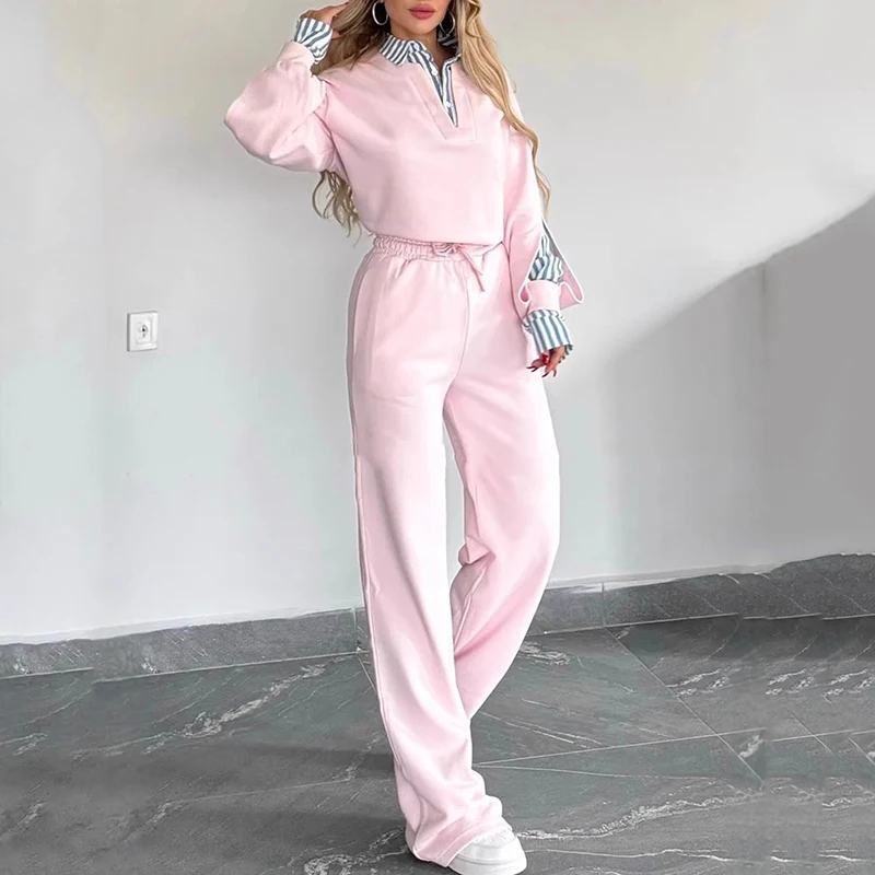 Nuevo conjunto de pantalones deportivos de otoño e invierno para mujer, traje deportivo de empalme ajustado a la moda, conjunto informal para deportes al aire libre en rosa, blanco y negro