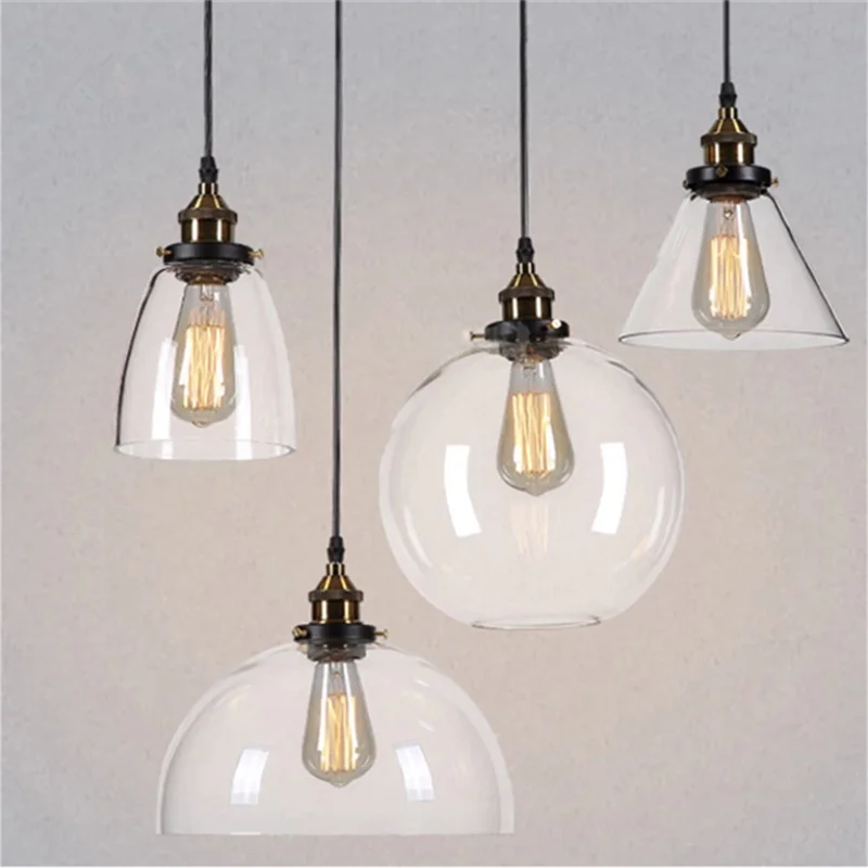 

110/220V E27 Clear Glass Pendant Lights Vintage Bulb Pendant Lamp Home Decor For Living Dining Room Lamps Hanging Lighting Retro