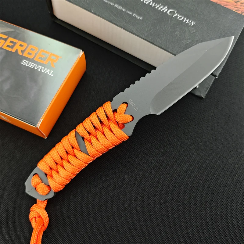 New GB tie dagger, outdoor Tactical Hunting self-defense Adventure Utility EDC tool, nylon rope handle 8Cr13Mov steel finish