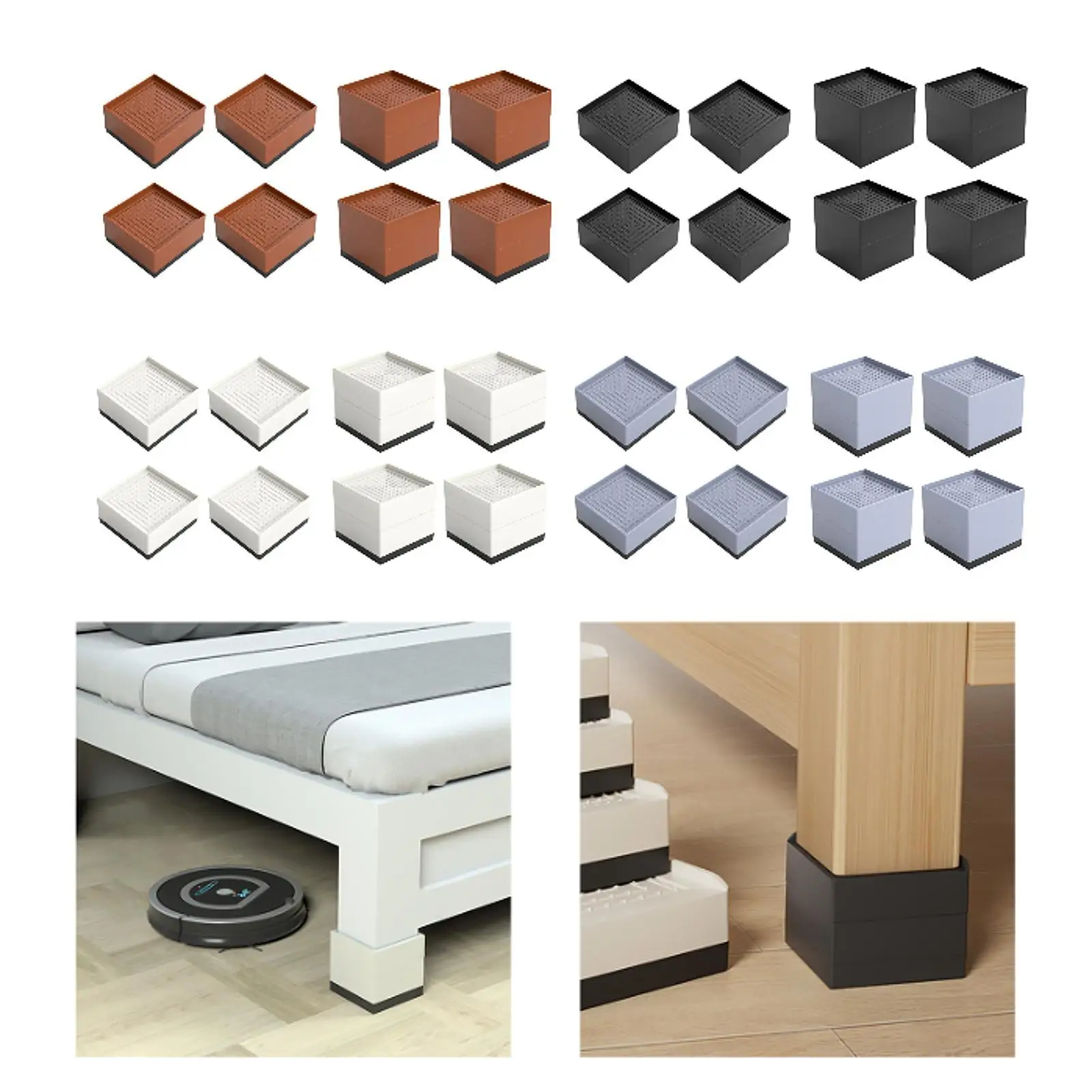 4Pcs Furniture Lifts Bed Risers Stackable Shockproof Anti Slip Heavy Duty Floor
