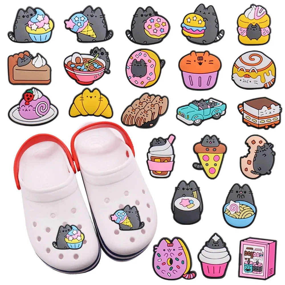 

50Pcs Little Cat Cake Sushi Children Shoes Accessories Food Garden Sandals Shoe Buckle Decorations Fit Phone Case Charms