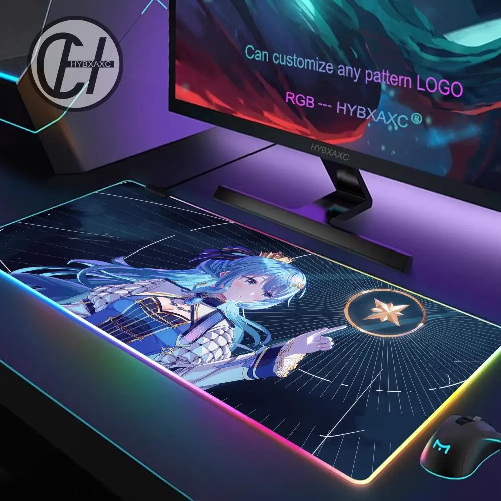 RGB Mouse Pad Hoshimachi Suisei Office Computer Accessories Mouse Carpet Hololive Gaming Pc Led Mousepad Anime Luminious Mat