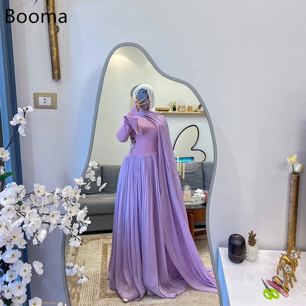 Booma فساتين أنيقة على شكل حرف a مطوي كم طويل رداء حفلات رسمي للنساء فستان حفلات بسيط في المملكة العربية السعودية تخصيص 2025