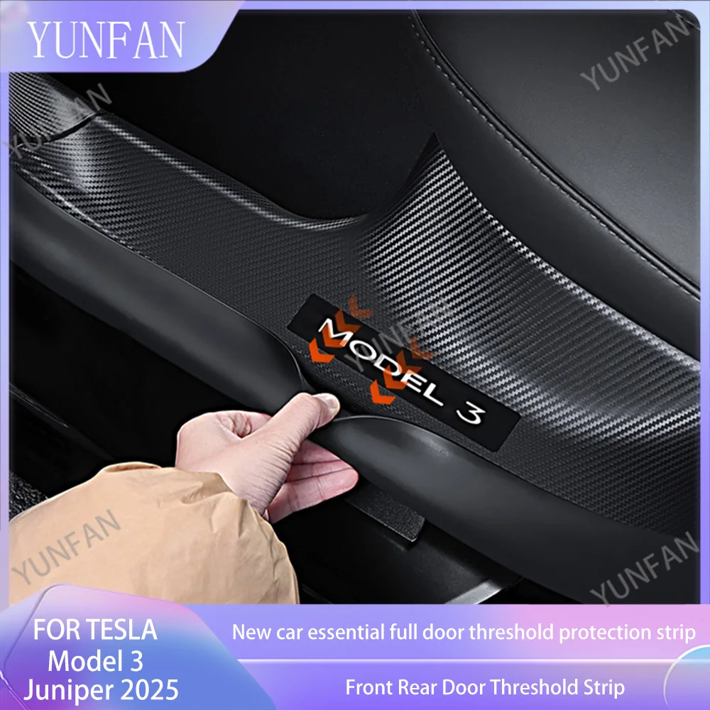 

For Tesla Model 3 Juniper 2025 ABS Front Rear Door Sill Threshold Strip Anti-kick Guard Panel Waterproof Pad Protector