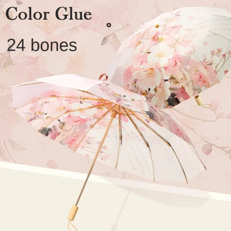 Double Layered 3 Folding Sunshade Umbrella for Women Double Flower Sunny and Rainy Retro Anti Wind Umbrella Sun Protection UV