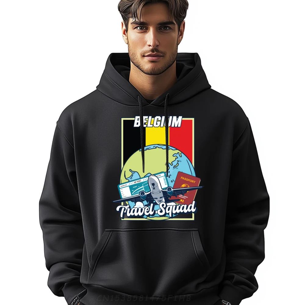 

Travel Squad Belgium Travel Airplane Passport Globe Luxury Hoodie Men High Quality Casual Everyday Hoodie Vegan