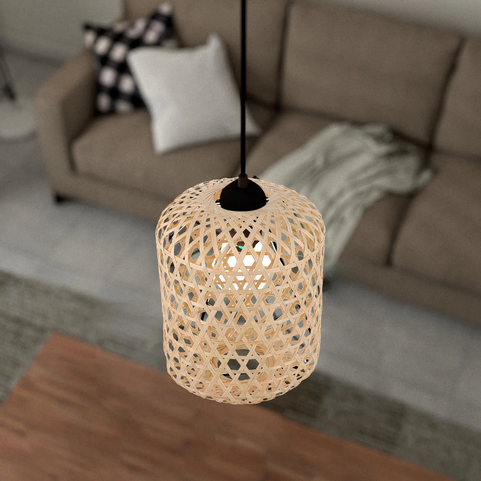 

Bamboo Lampshade Weaving Ch Vintage Pendant Cover Black Ceiling Light H made Durable Multi Functional Lamp Protector