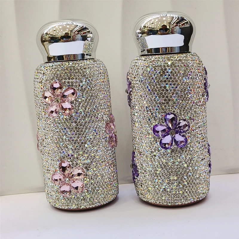 Five-petaled Flowers Rhinestone Vacuum Flask for Women Stainless Steel Portable Thermos Bottle Hot and Cold Water Kettle 260ml