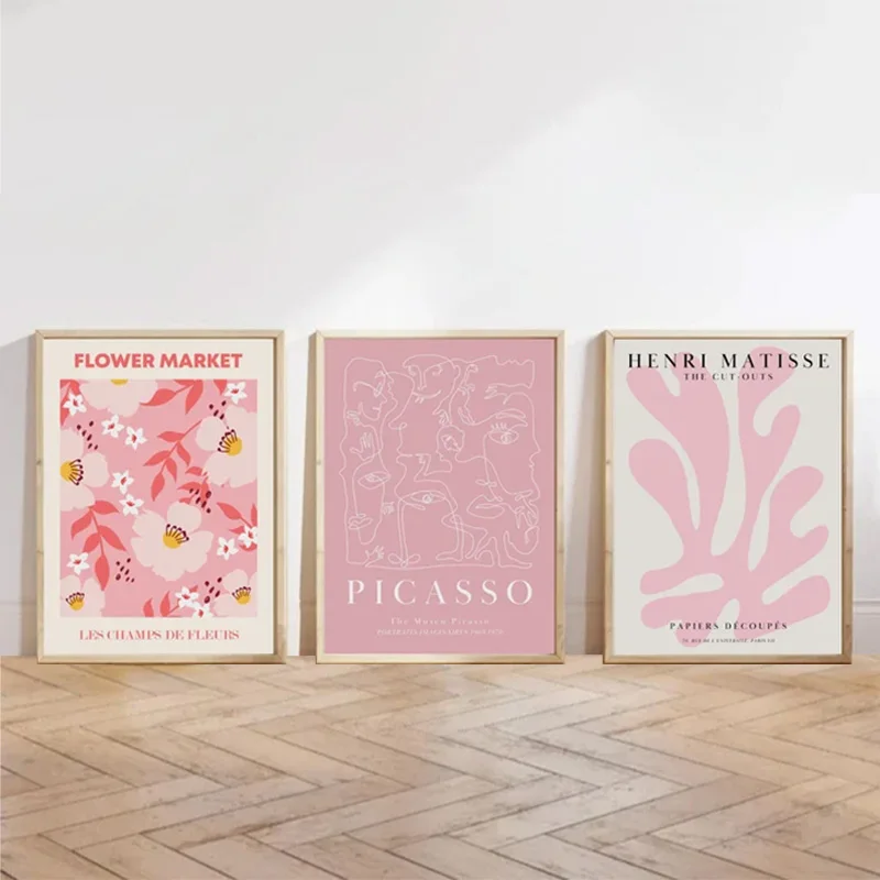 Framed Pink Henri Matisse Prints Picasso Posters Wall Art Denmark Pastel Wall Art Flower Market Exhibition Canvas Painting