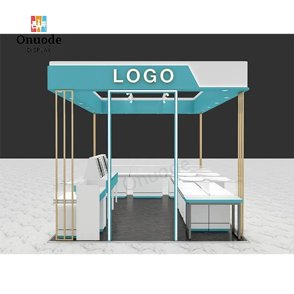Custom.Custom Modern Jewelry Kiosk Design with Glass Display Showcase and LED Light Box for Shopping Mall Retail Booth
