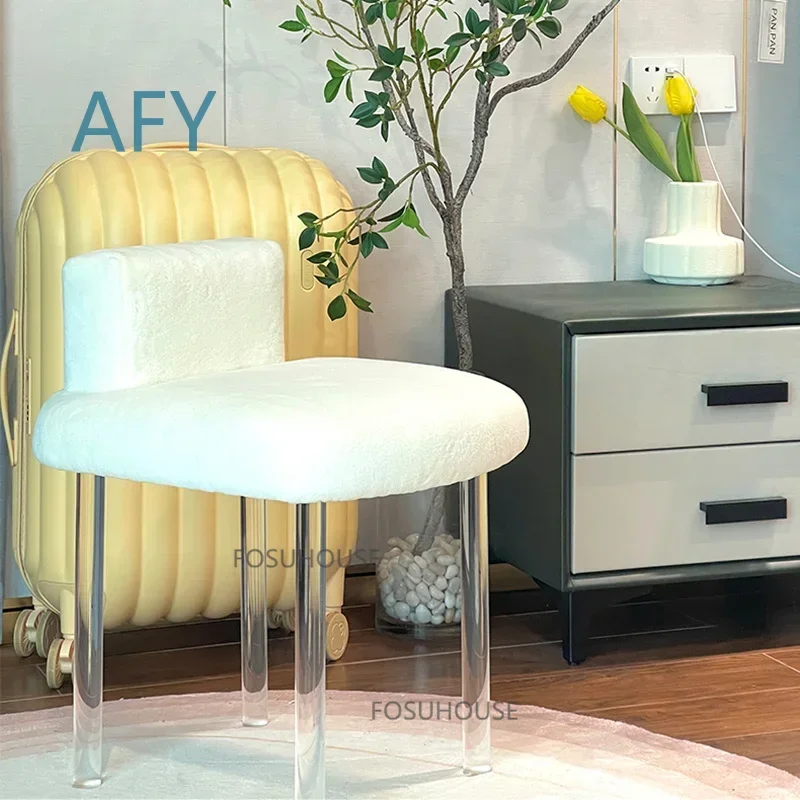 Nordic Lamb Fleece Dressing Stool Chair for Bedroom Furniture for Acrylic Makeup Stool for Backrest for Creative Simple