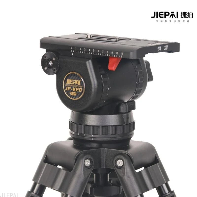 JIEPAI V20 30KG Cine Tripod Head Fluid Geared Head Heavy Duty Pro Video Camera Tripod Head 100mm Bowl Pan bar for ENG FILM