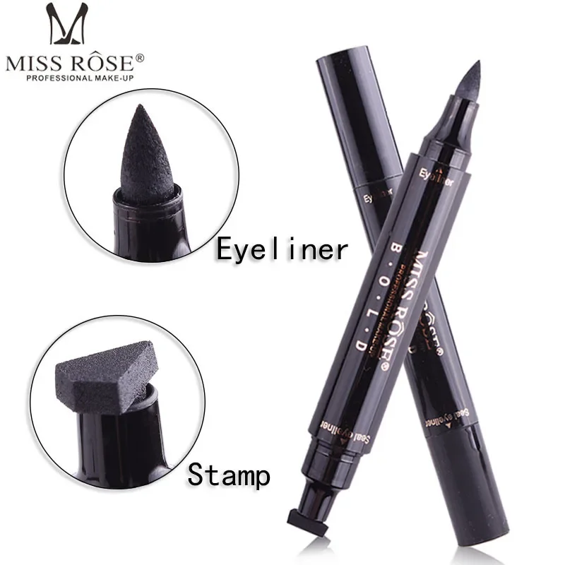 MISS ROSE 24-Hour Black Stamp Eyeliner Pen Long-Wearing Make-up Not-Blooming Smudge-proof Eye Liner Pencil Highly Tint Cosmetics