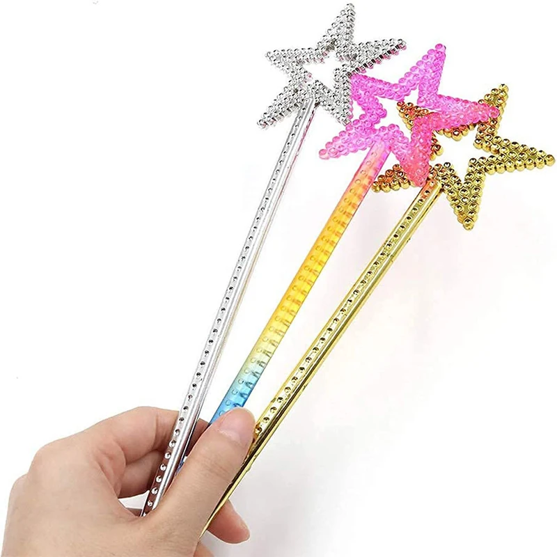 1Pcs Star Magic Wand Princess Angel Wand Sticks For Kids Golden Silver Star Wand Fairy For Girls Costume Birthday Party Wedding