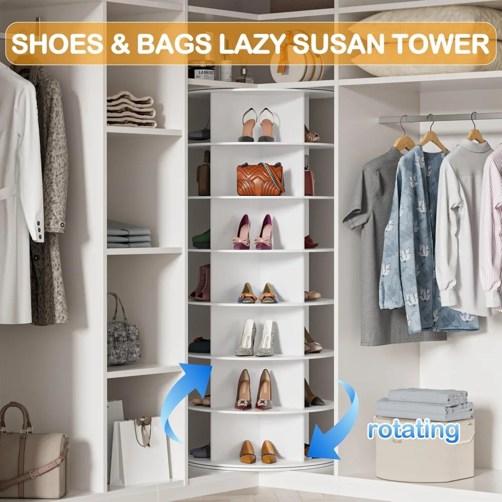 Rotating Shoe Rack Tower 7-layer Organizer, Vertical Rotating Shoe Display, Rotating 360 Degree White Shoe Rack Storage