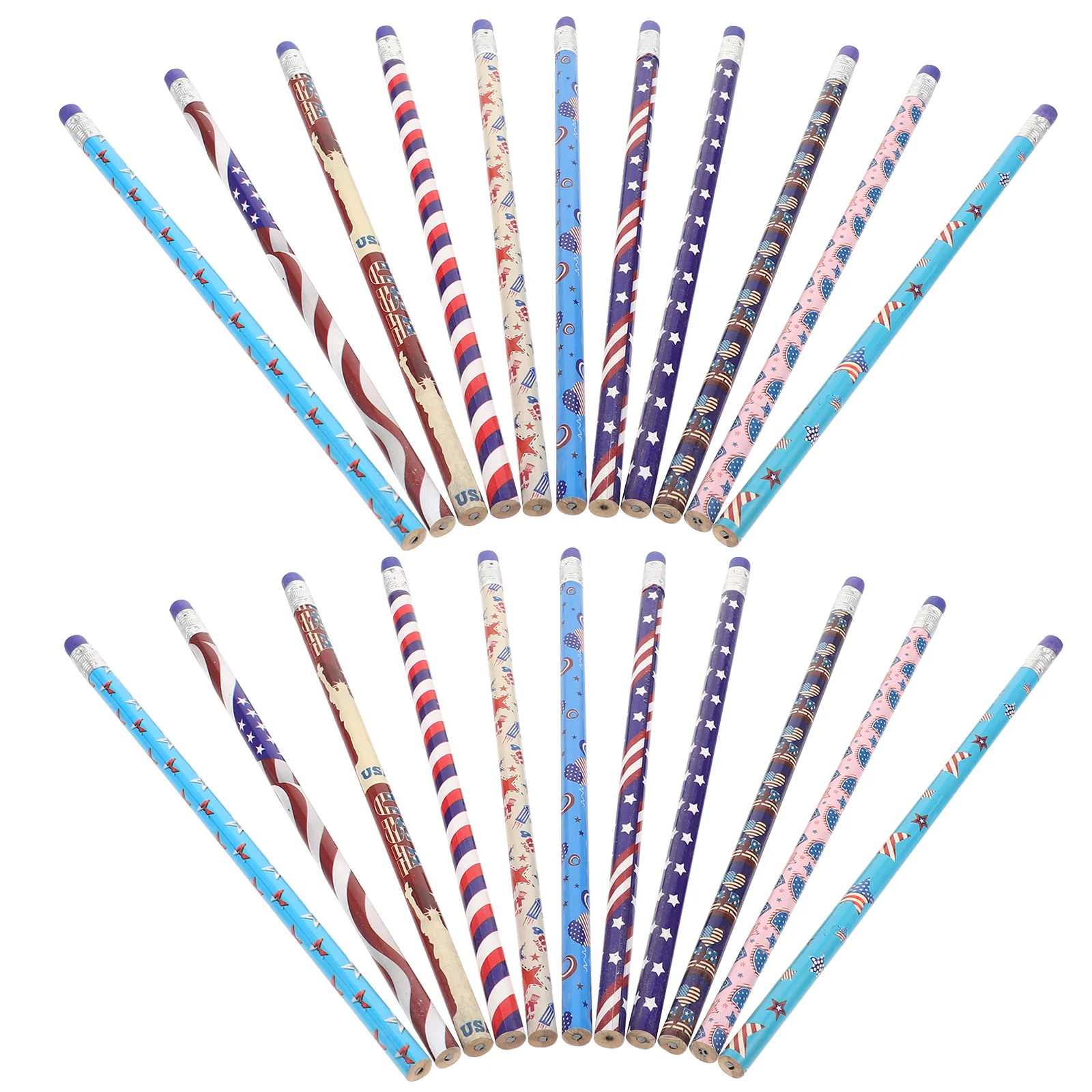 48 Pcs Stripe Flag Pencil Student Pencils for Kids Lead Wooden Patriotic Portable