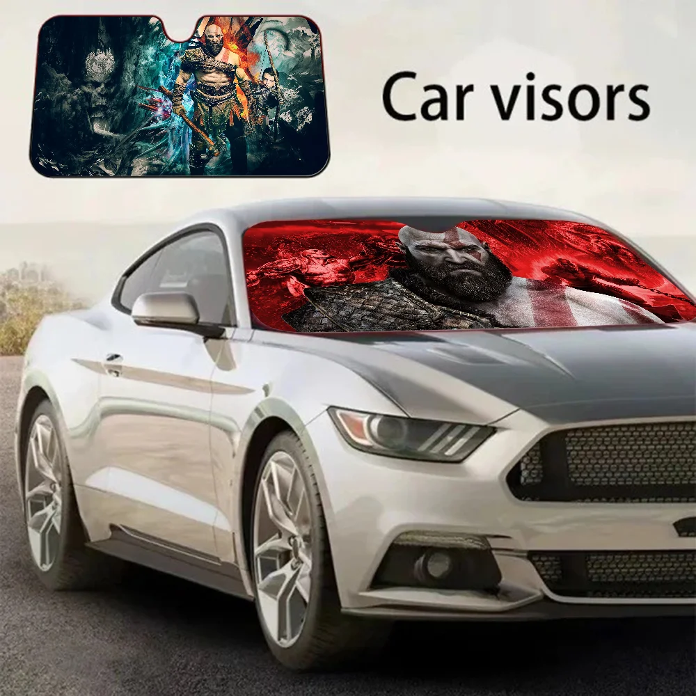 God Of War Photo Car Windshield Sun Shade Car Sun Visor Protector Aluminum Foil 51.2 X 27.5 In
