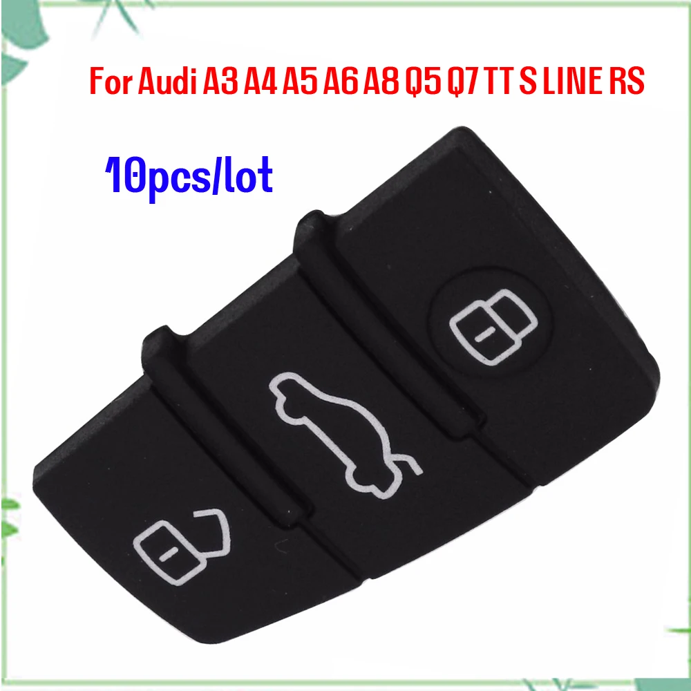 Jingyuqin New 10ps/lot 3 Button Replacement Pad Rubber Remote Key Fob For Audi A3 A4 A5 A6 A8 Q5 Q7 TT S LINE RS