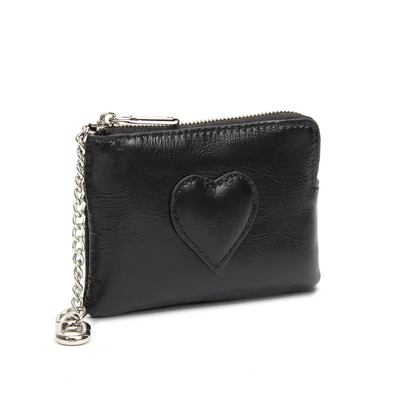 

Новый женский кошелек для монет из натуральной кожи, мини-кошелек из кожи с маслом и воском в форме сердца с брелком, небольшой кошелек на молнии для ежедневного использования
