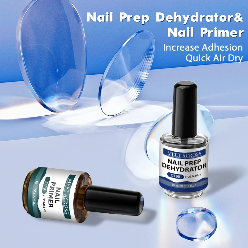 MEET ACROSS 15ml Nail Primer and Nail Prep Dehydrate Gel Polish No Need UV LED Lamp Long Lasting Nail Art Varnish For Manicure