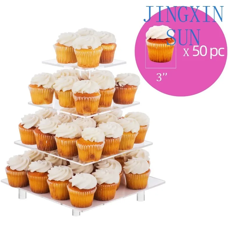 4-Layer square acrylic cupcake tower for desserts, pastries, serving platters - candy bar party decoration