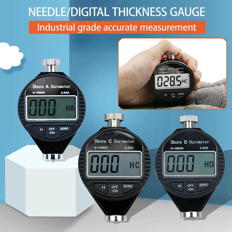 Digital Display Hardness Tester Portable 0-100HD Hardness Meter Digital Durometer Scale With Large LCD Display (Type D)