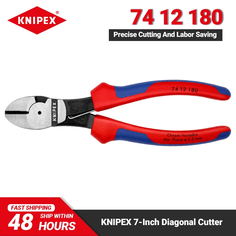 

KNIPEX 74 12 180 High Leverage Diagonal Cutter Pliers 7-inch Labor-saving High Cutting Performance Plier Tools Tough and Strong