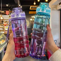 1L Gradient Plastic Water Bottle Cup with Time Mark Scale Sport Water Bottle for Girl Boy School Travel Outdoor Drinking Bottle
