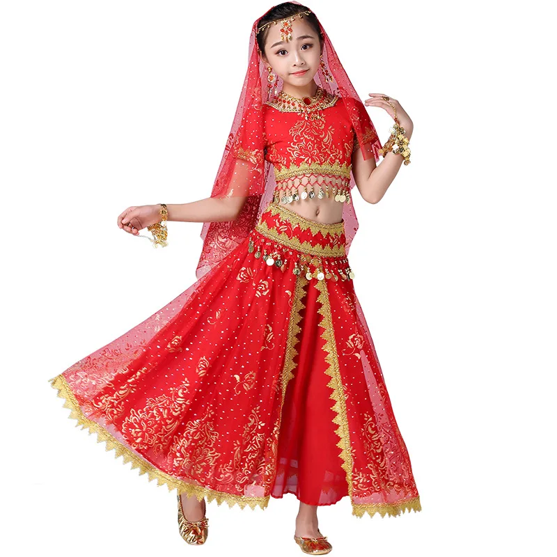 Kinder Geborduurde Indian Buikdans Kostuum Meisjes Arabische Jasmijn Bollywood Halloween Cosplay Podiumdanskleding Outfit