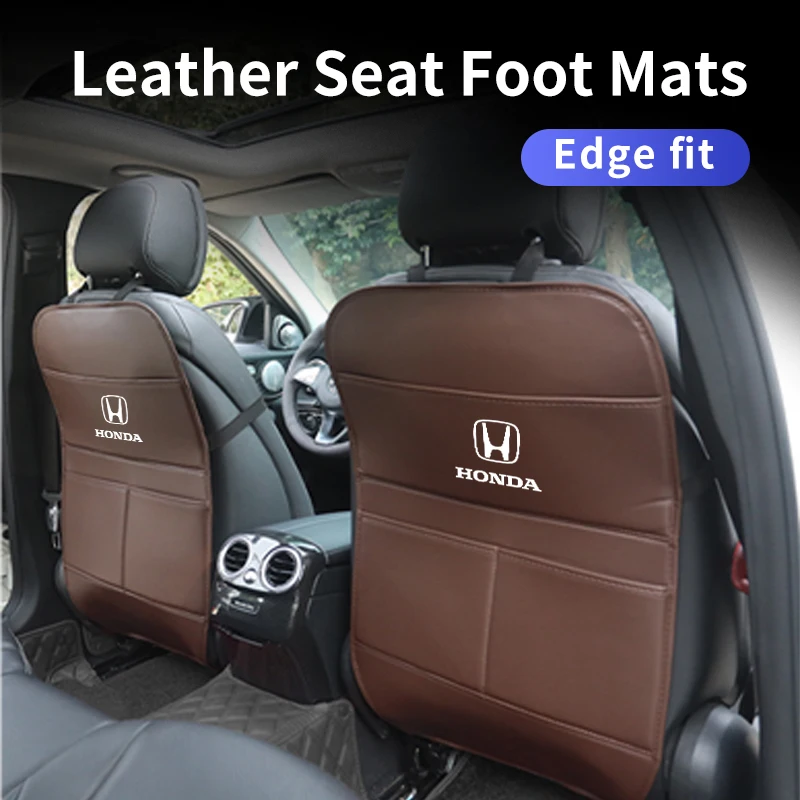 Car Logo Seatback Long Anti-Kick Mat Leather Storage Pad Accessories For Honda Civic Accord CRV HRV Pilot Fit Odyssey Legend