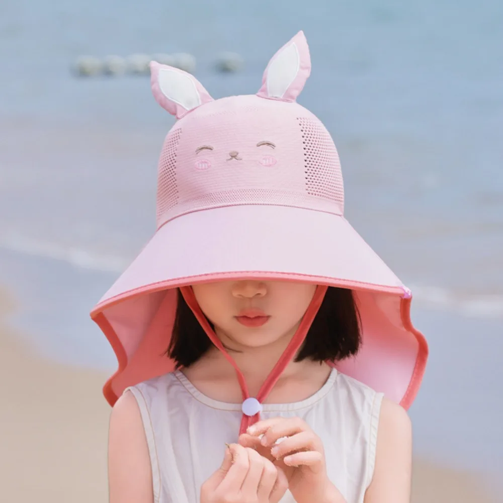 

Big Brim Baby Fisherman Hat Cartoon Extended Shawl Kids Sunscreen Hat Bucket Cap Sun Protection Children Beach Cap