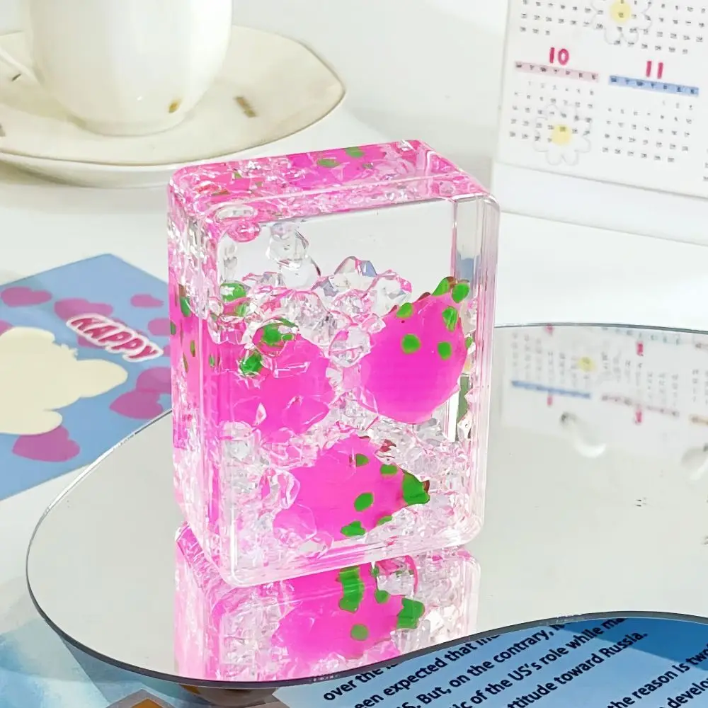 Ornamen Pasir Buah Transparan Bentuk Hati Infus dengan Ornamen Akrilik Minyak Ornamen Pasir Mengalir Minyak Lucu Persegi Panjang