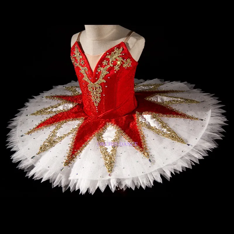 Professional High Quality Custom Size 12 Layers Performance Competition Wear Women Adult Red White Ballet Tutu Dance Costumes