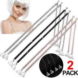 2pcs Double-layer Rhinestone Bra Shoulder Straps Women Hollow Crystal Underwear Lingerie Strap Chains Adjustable Bra Belt