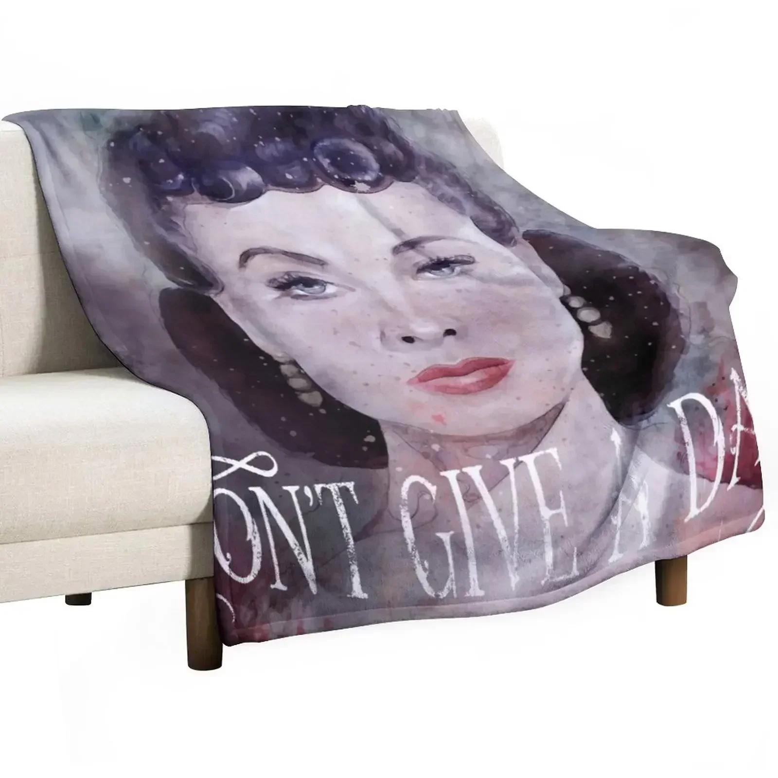 Gone With The Wind quote I don't give a damn Scarlett O'Hara Watercolor Throw Blanket For Sofa Thin Designers Blankets