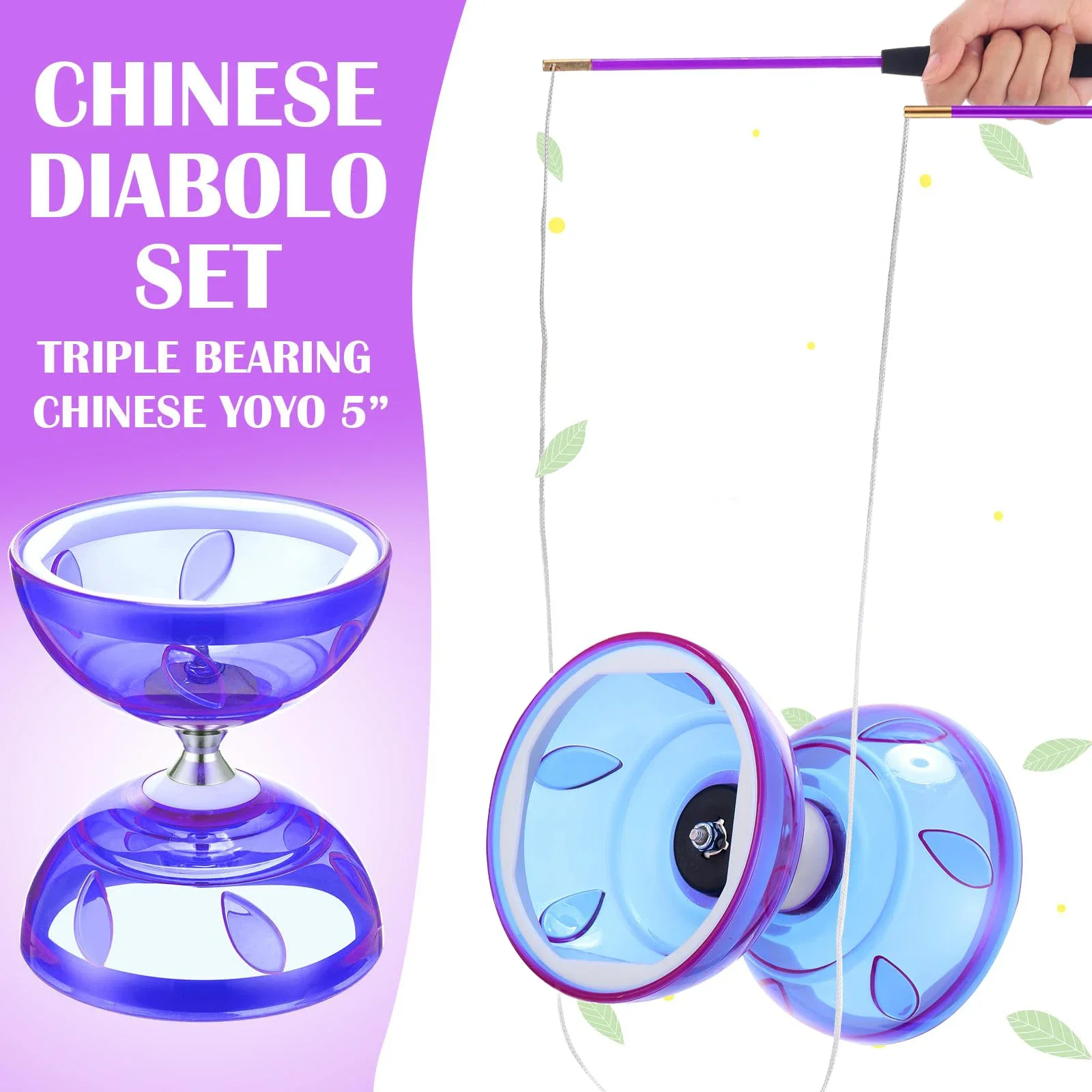 

Portable Diabolo Chinese Yoyo Diabolo Set Portable Fitness Gear for Adults Kids Elderly Outdoor Indoor Agility Exercise