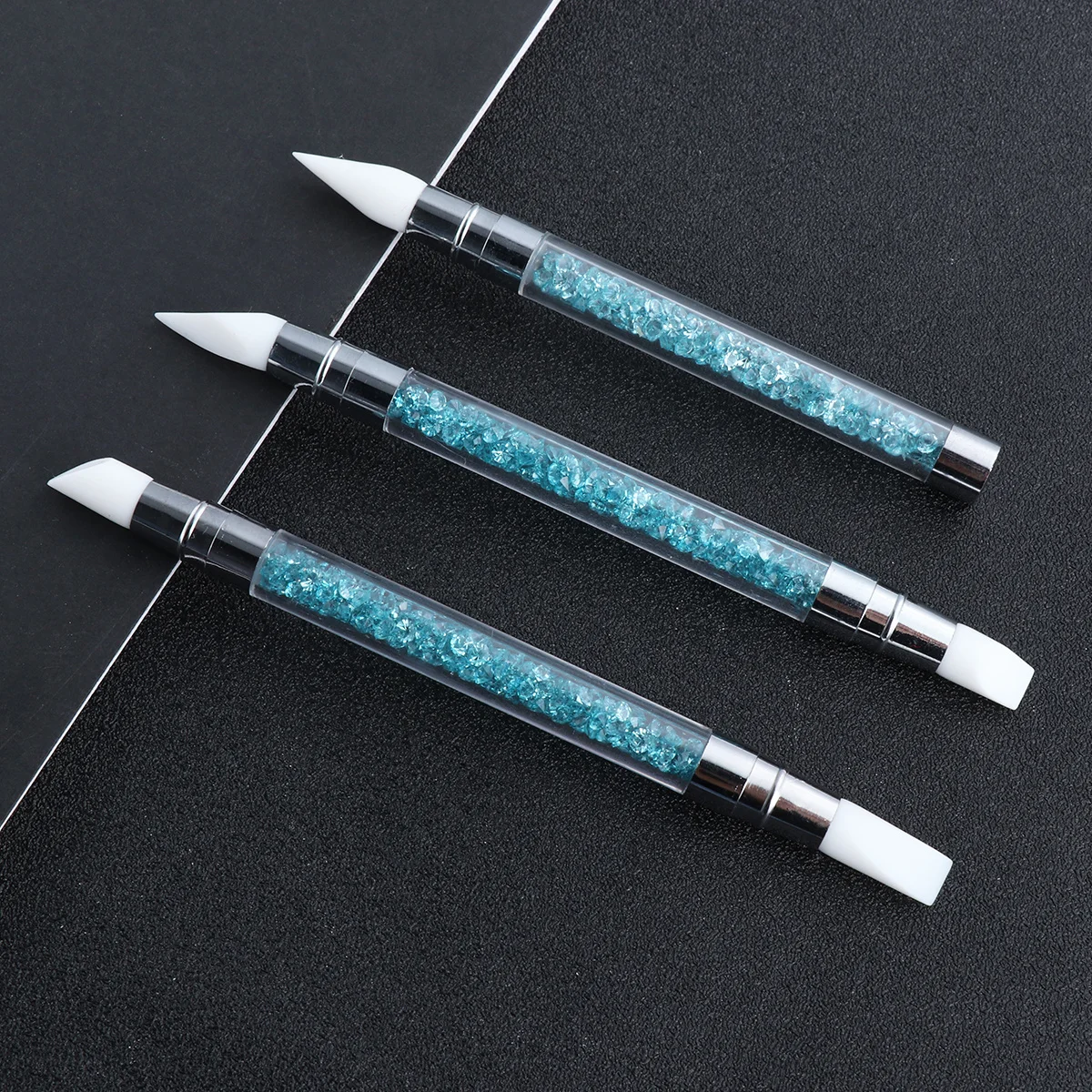 

3pcs Nail Art Tool Kit Double Ended Silicone Uv Gel Carving Pen For Manicure Sculpture Dotting Brush Blue Nail Art Brush
