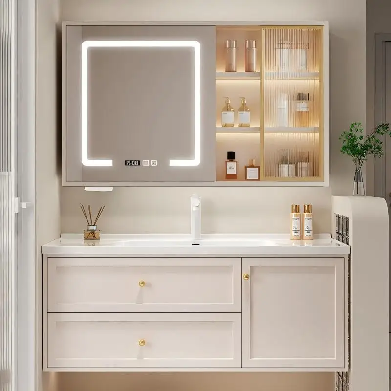French Cream Wind Toilet Smart Bathroom Cabinet Ceramic Integrated Wash Table Wash Sink Face Wash Basin Cabinet Combination
