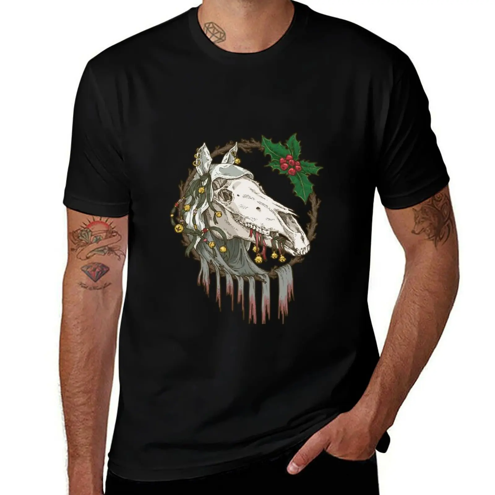 

Mari Lwyd Grey Ghost Horse T-Shirt Summer Holiday T-Shirt
