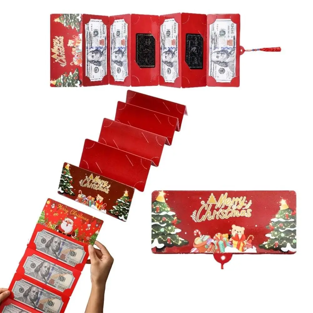 Busta regalo natalizia per contanti di Babbo Natale Albero di Natale con 10 slot Porta banconote pieghevole Porta soldi natalizio