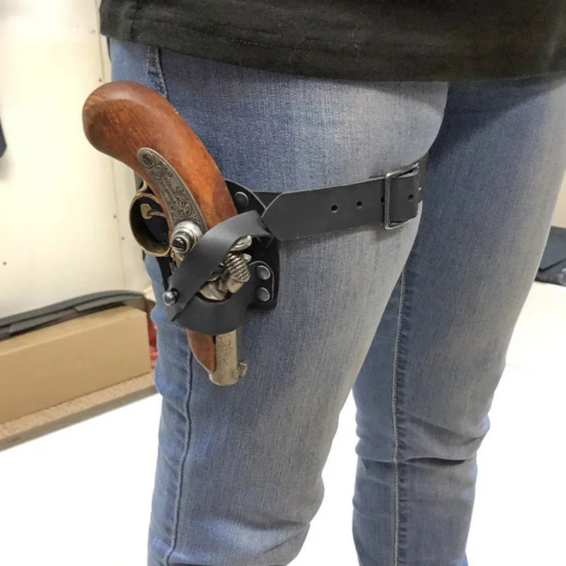 Mini Pistol Derringer Leg Garter Holster Renaissance Pirate Gear Leather Flintlock Holder Steampunk Larp Cowboy Cosplay Props