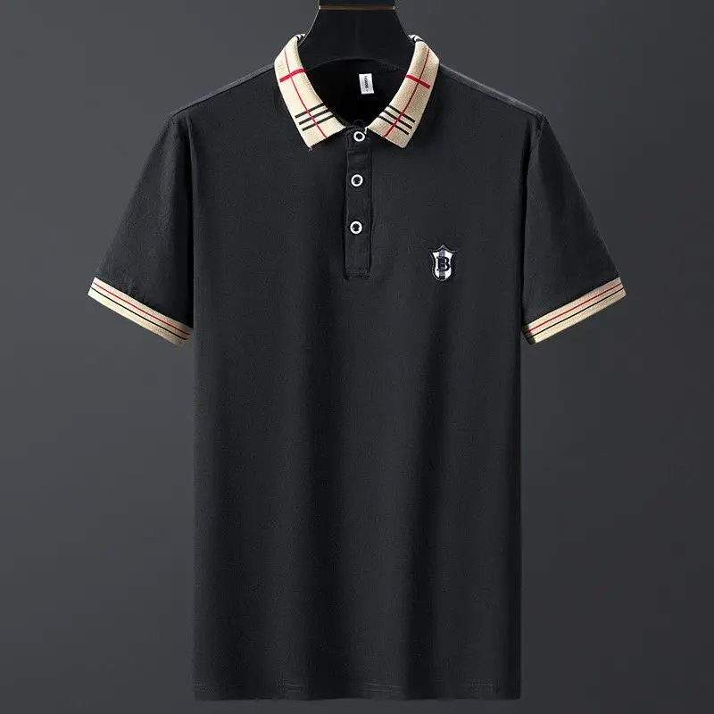 Nouvelle chemise brodée à col Polo pour hommes, vêtements d\'été décontractés, couleur unie, à la mode, Slim, manches courtes