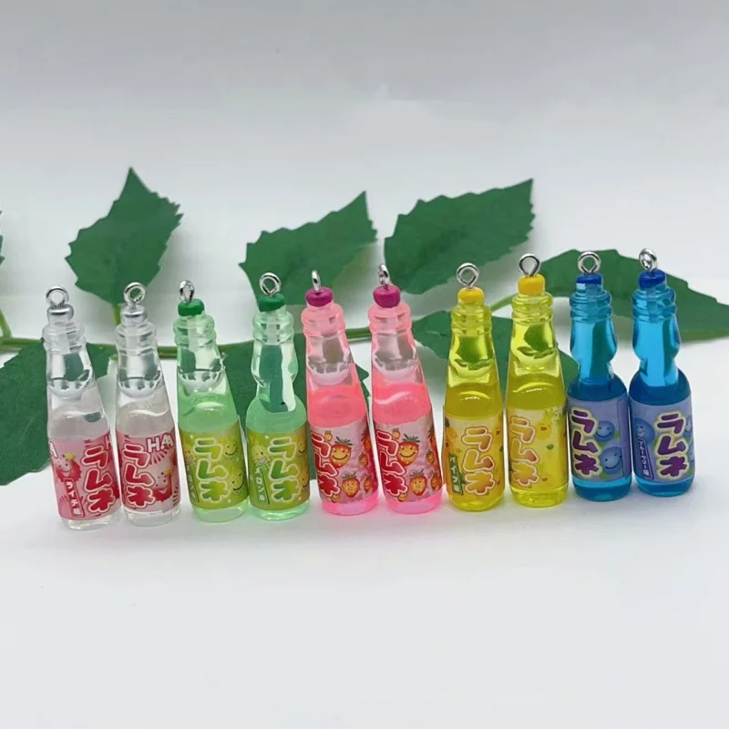 10Pcs Plastic Pop Cola Soda Drinks Beverages Charms Juice Alcohol Lemonade Bottle Resin Pendants for Jewelry Making Mini Crafts