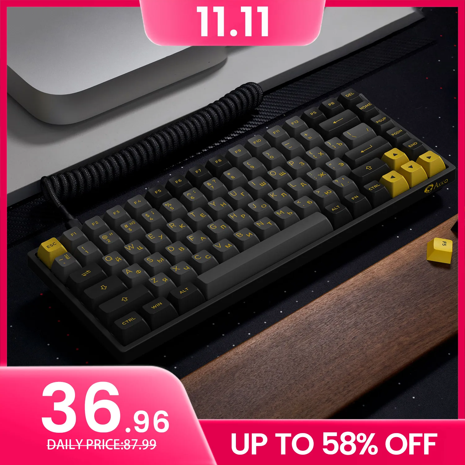 

Akko 3084B Plus Black&Gold Wireless Mechanical Gaming Keyboard RGB Hot-Swap 84 Keys Multi-mode with ASA Russian Cyrillic Keycaps