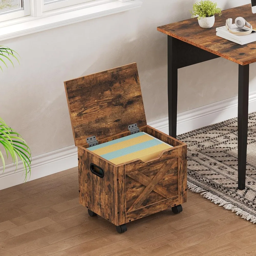 خزانة ملفات دوارة تحت المكتب مع درج واحد، منظم تعليق لمستندات A4/الحروف، بني ريفي #2