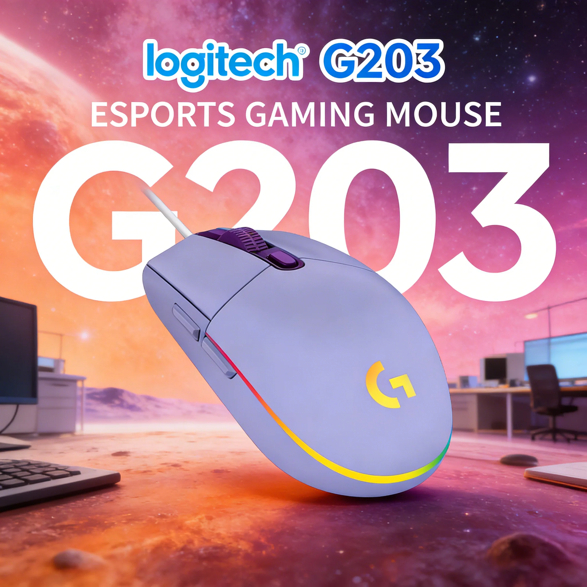 

Игровая мышь Logitech G203 проводная, профессиональная, многоцветная, 6 программируемых кнопок для соревновательных игр