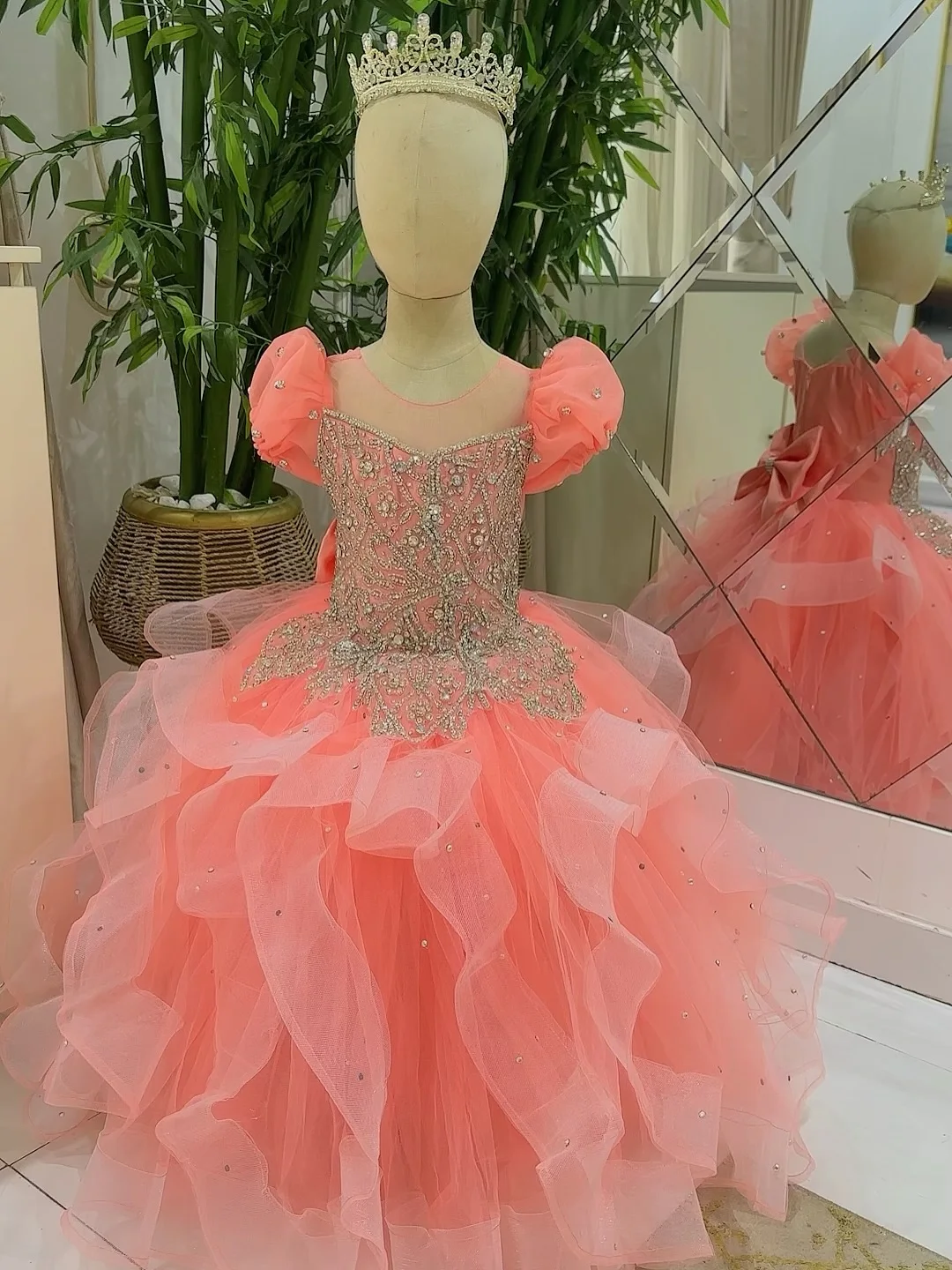 Cristal rosa meninas vestidos de festa de aniversário tule vestido da menina flor para o casamento personalizado princesa criança vestido de baile