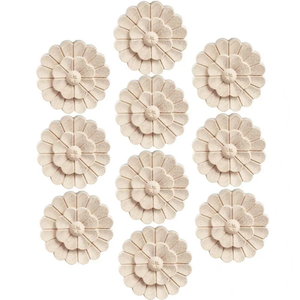 10PCS 6-12CM Circular Carving Wood Appliques Furniture Cabinet Unpainted Wooden Mouldings Decal Decorative Figurines Craft