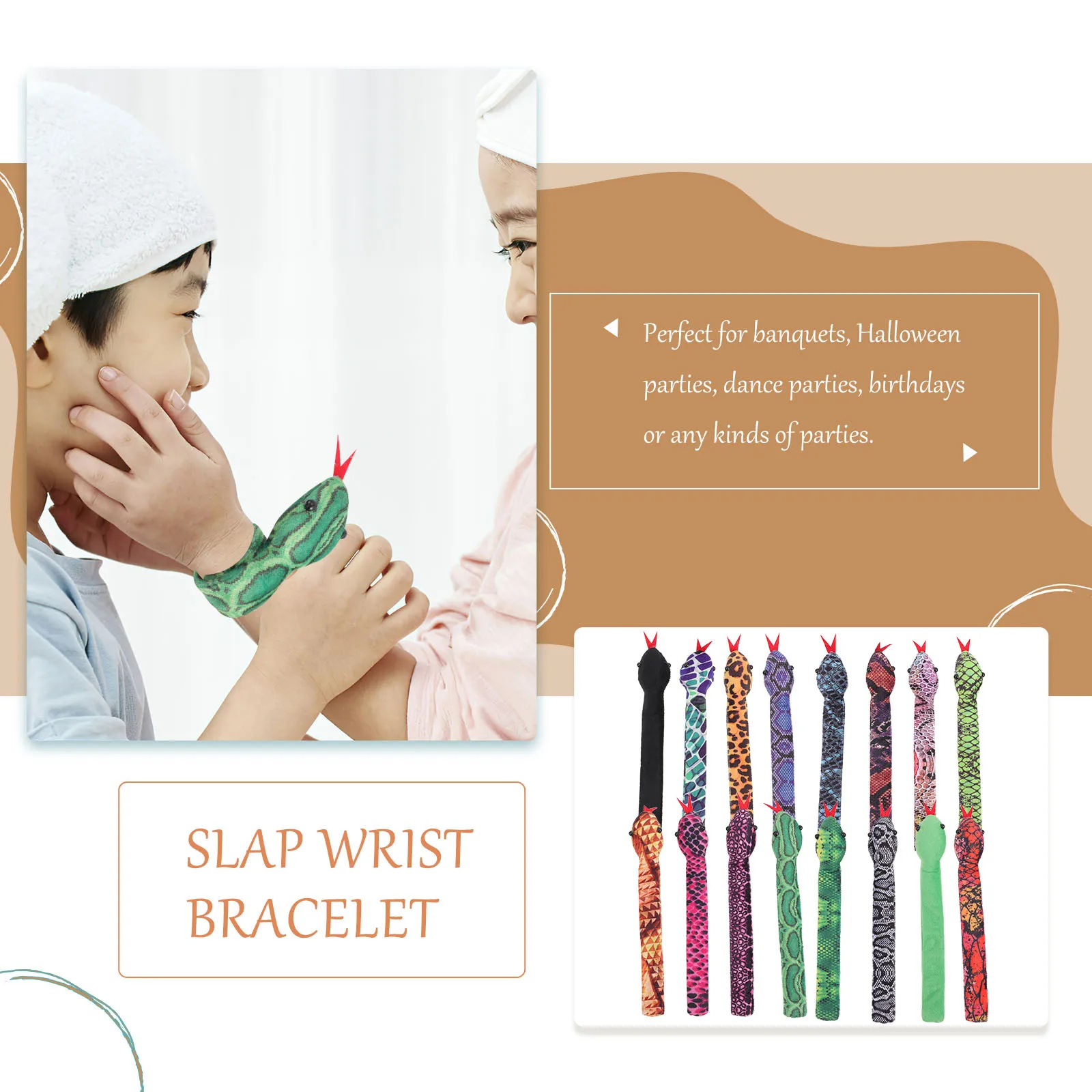 

16Pcs Snake Design Slap Wristbands Fabric Bracelets Kids Slap Plaything Birthday Gift Party Kids Wrist Toy Birthday Wristbands