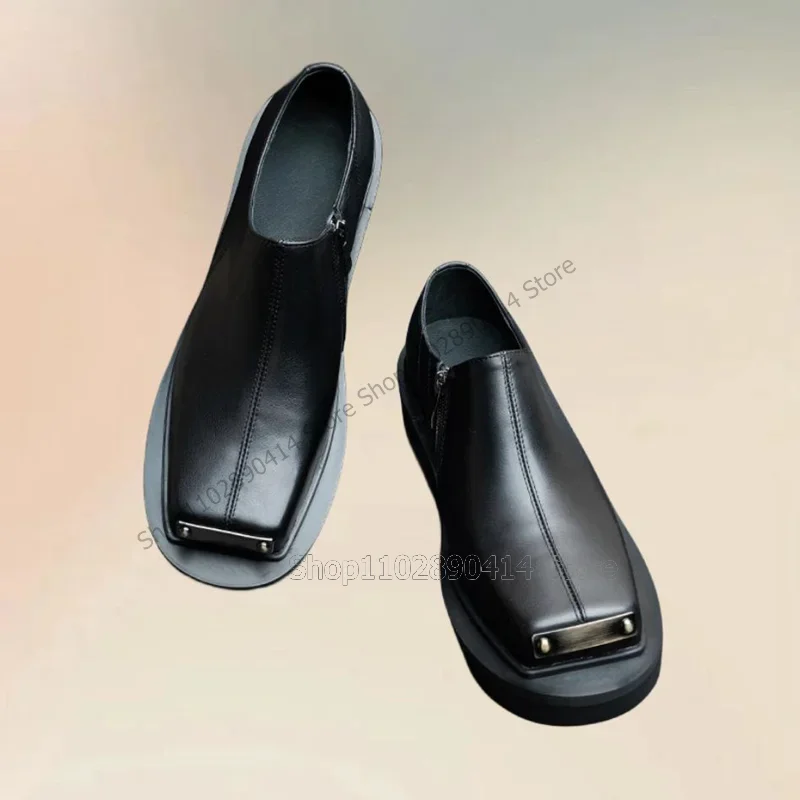 

Metal Decor Black Sewing Design Square Toe Loafers Fashion Slip On Men Shoes Luxury Handmade Party Feast Office Men Dress Shoes